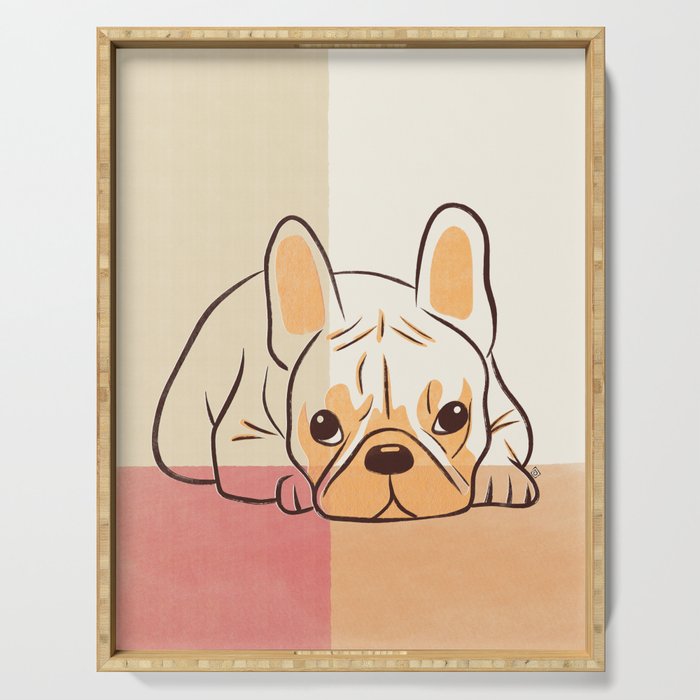 Adorable French Bulldog - Playful Dog Design in Neutral Tones Serving Tray Gallery Image 1