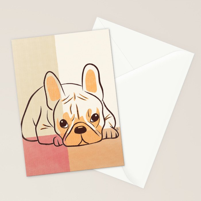Adorable French Bulldog - Playful Dog Design in Neutral Tones Stationery Card Gallery Image 2
