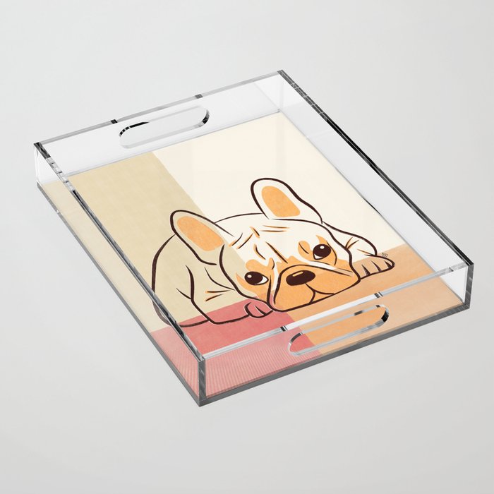 Adorable French Bulldog - Playful Dog Design in Neutral Tones Acrylic Tray Gallery Image 1