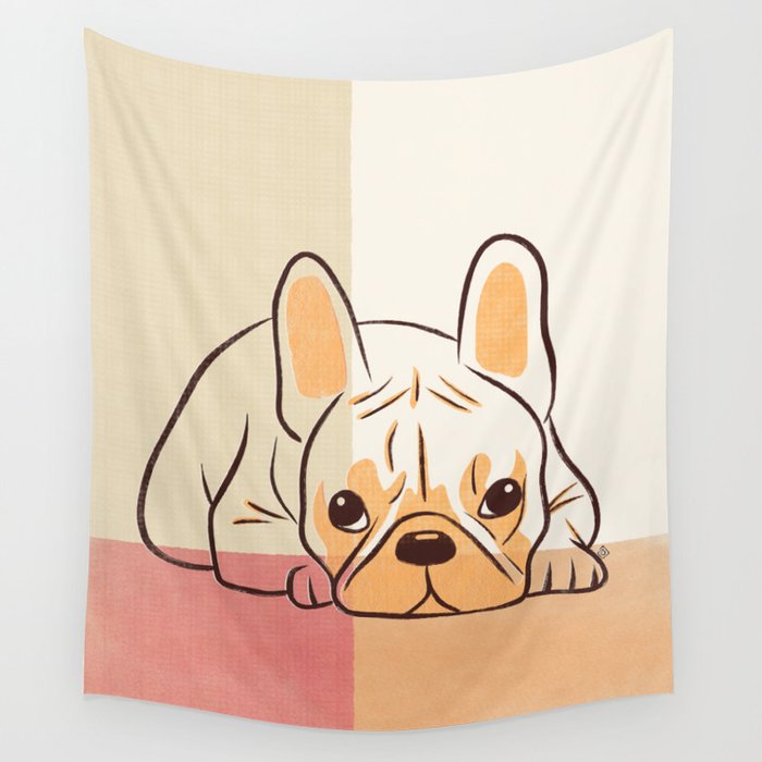 Adorable French Bulldog - Playful Dog Design in Neutral Tones Wall Tapestry Gallery Image 1