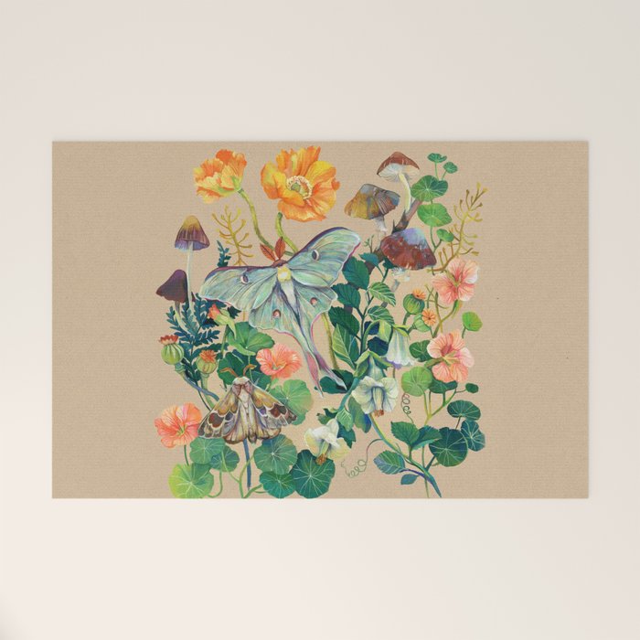 Floral Luna Moth Welcome Mat Gallery Image 1