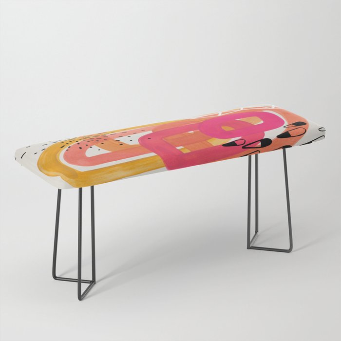 Mid Century Modern Abstract Colorful Art Ombre Magenta Yellow Circles Raindrops Geometric Pattern Bench Gallery Image 1