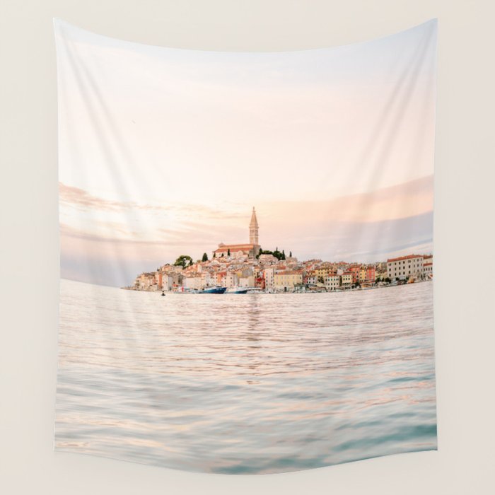 The Rovinj Sunset | Pastel colored travel photography at the sea | ocean print Wall Tapestry Gallery Image 4