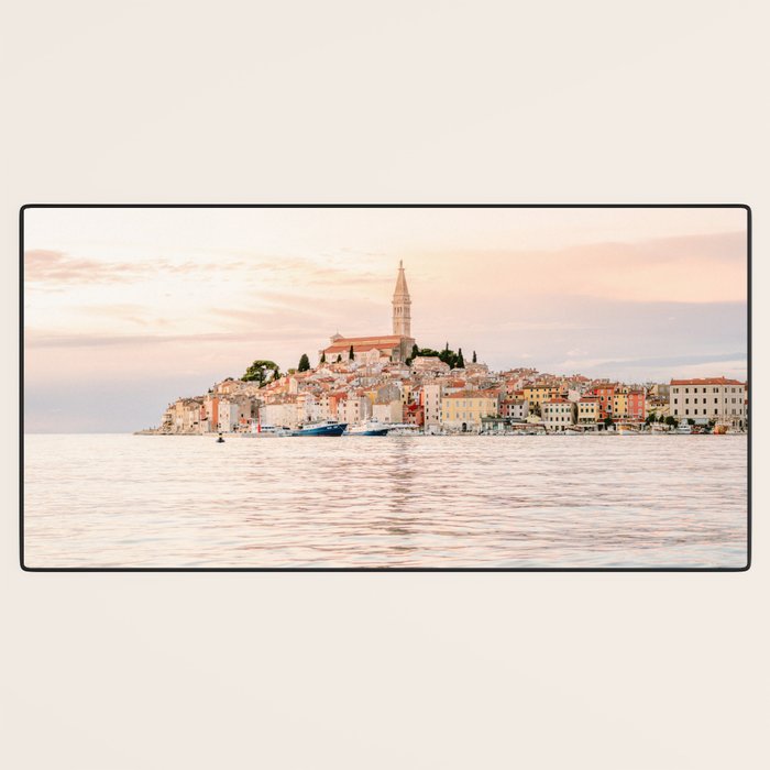 The Rovinj Sunset | Pastel colored travel photography at the sea | ocean print Desk Mat Gallery Image 3