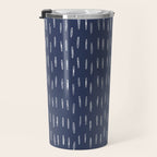 Boho Prints, Raindrops, Indigo Blue, Minimalism, Abstract Art Travel Mug Gallery Image 3