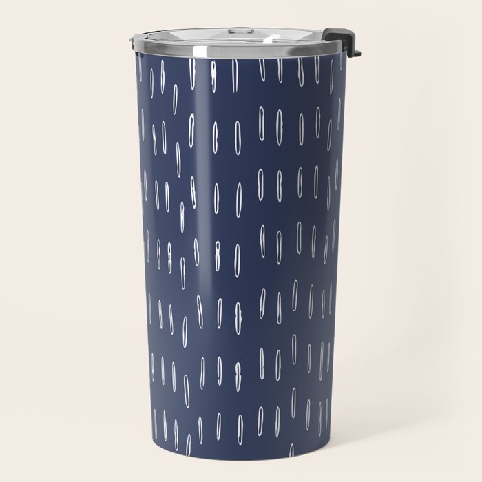 Boho Prints, Raindrops, Indigo Blue, Minimalism, Abstract Art Travel Mug Gallery Image 2