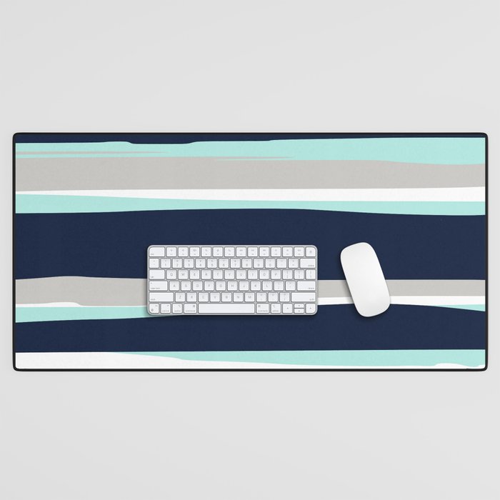 Ocean, Stripe Abstract Pattern, Navy, Aqua, Gray Desk Mat Gallery Image 1