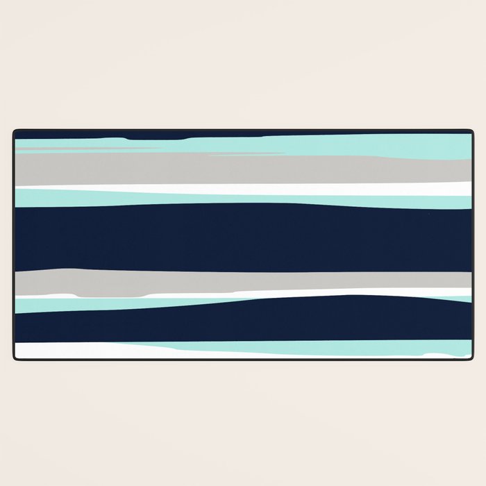 Ocean, Stripe Abstract Pattern, Navy, Aqua, Gray Desk Mat Gallery Image 3