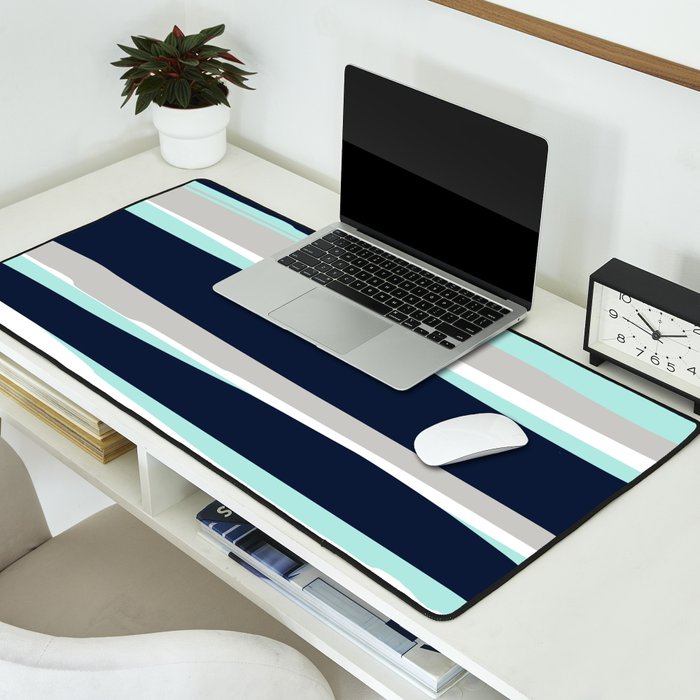 Ocean, Stripe Abstract Pattern, Navy, Aqua, Gray Desk Mat Gallery Image 2