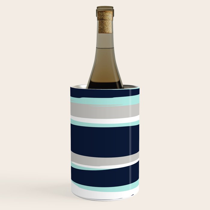 Ocean, Stripe Abstract Pattern, Navy, Aqua, Gray Wine Chiller Gallery Image 1