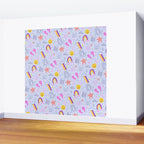 Happy Smiley Face & Retro Rainbows in Periwinkle & Pink Wall Mural Gallery Image 2