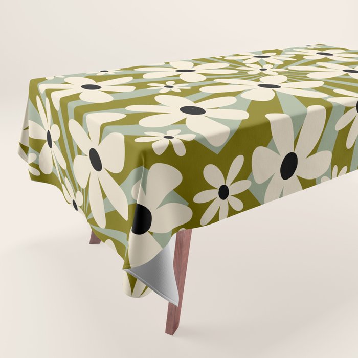 Retro Psychedelic Daisy Flower - Green Color Tablecloth Gallery Image 1
