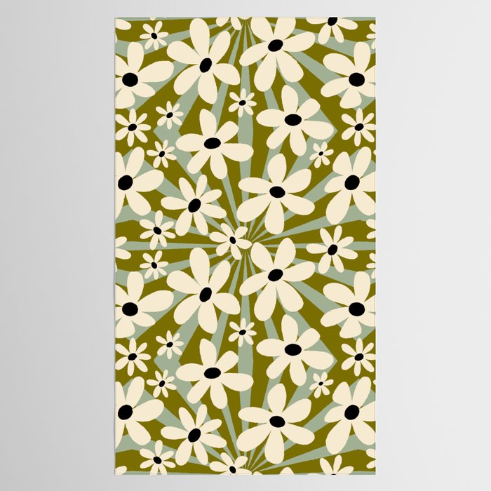 Retro Psychedelic Daisy Flower - Green Color Tablecloth Gallery Image 2