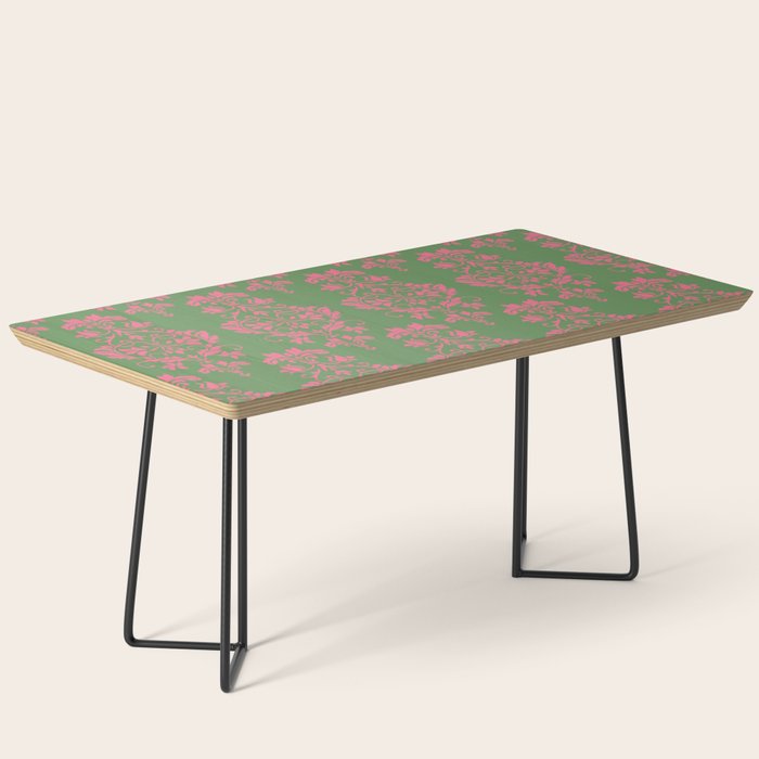 Victorian Pink Green Damask Pattern Coffee Table Gallery Image 1