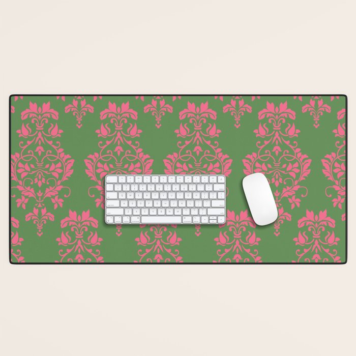 Victorian Pink Green Damask Pattern Desk Mat Gallery Image 1