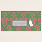 Victorian Pink Green Damask Pattern Desk Mat Gallery Image 1