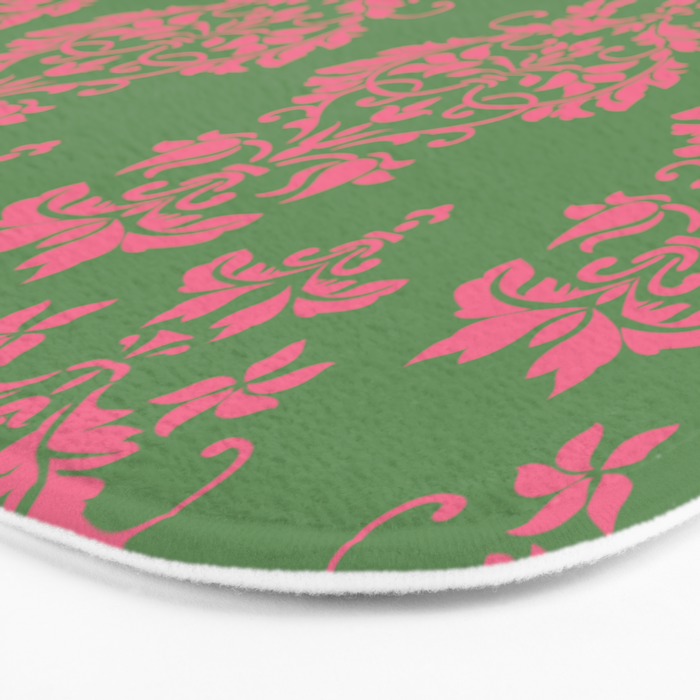 Victorian Pink Green Damask Pattern Bath Mat Gallery Image 3