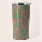 Victorian Pink Green Damask Pattern Travel Mug Gallery Image 1