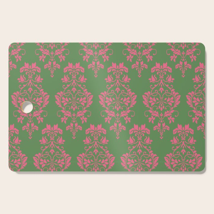 Victorian Pink Green Damask Pattern Cutting Board Gallery Image 1
