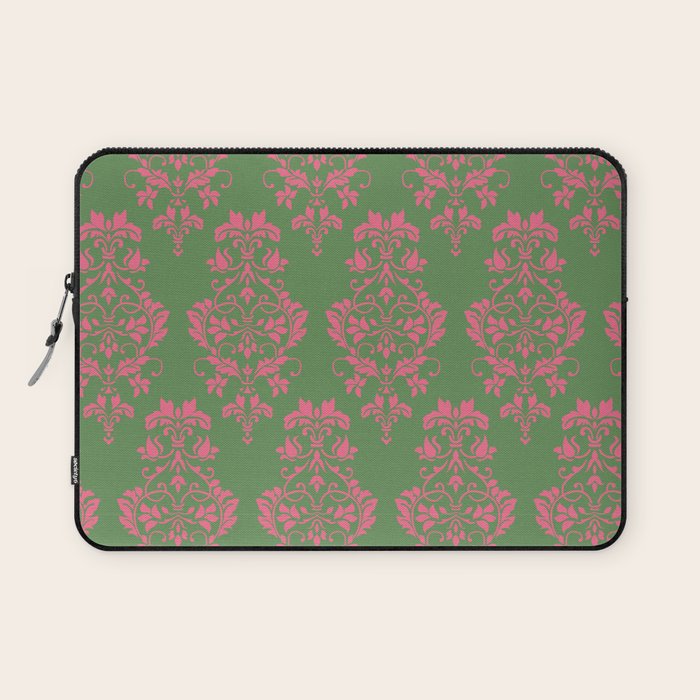 Victorian Pink Green Damask Pattern Laptop Sleeve Gallery Image 1