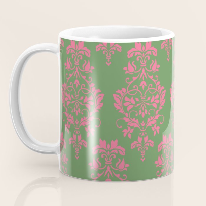 Victorian Pink Green Damask Pattern Coffee Mug Gallery Image 3