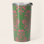 Victorian Pink Green Damask Pattern Travel Mug Gallery Image 2