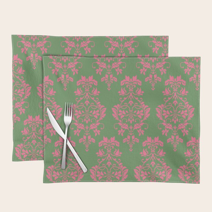 Victorian Pink Green Damask Pattern Placemat Gallery Image 1