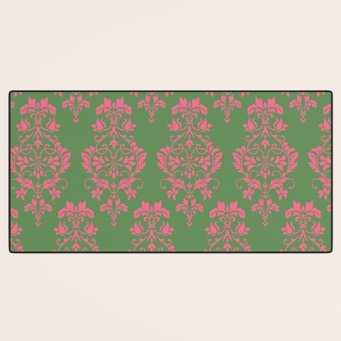 Victorian Pink Green Damask Pattern Desk Mat Gallery Image 3