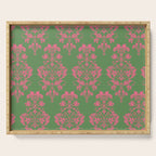 Victorian Pink Green Damask Pattern Serving Tray Gallery Image 1
