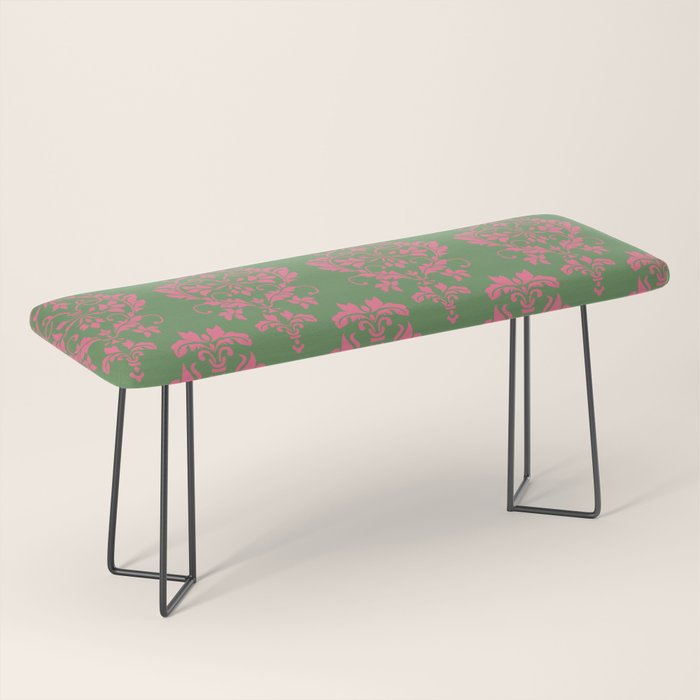 Victorian Pink Green Damask Pattern Bench Gallery Image 1