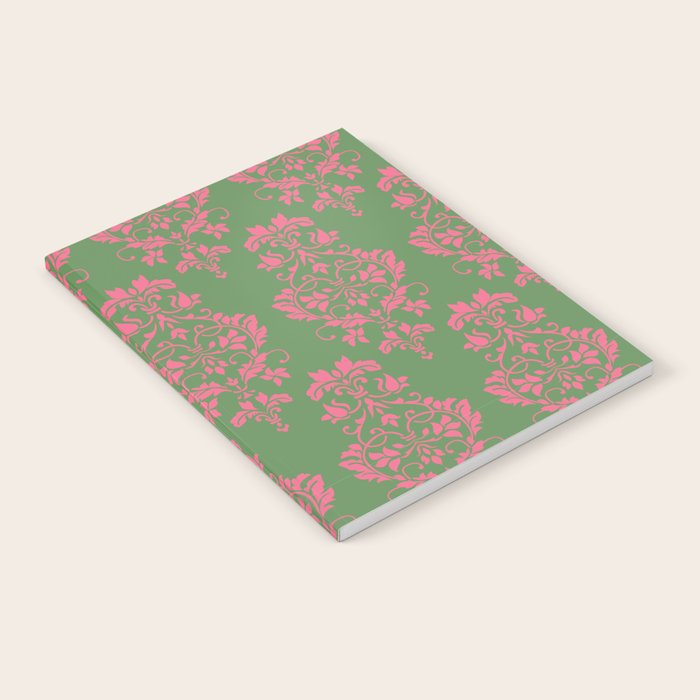 Victorian Pink Green Damask Pattern Notebook Gallery Image 2