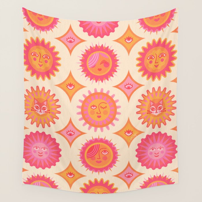 Sunshine Faces - Pink OmbrÃ© Wall Tapestry Gallery Image 1