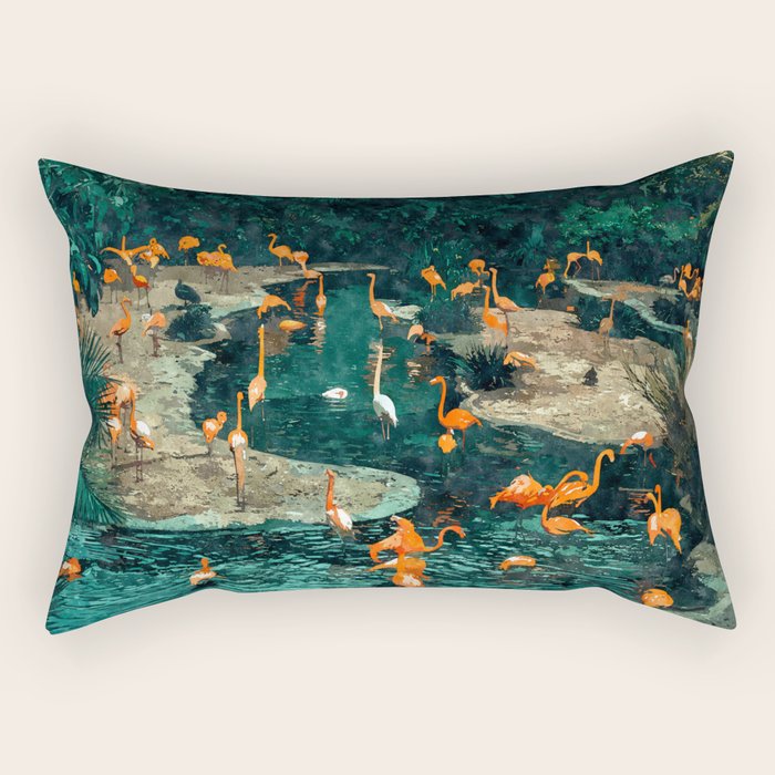 Flamingo Creek #flamingo #tropical #illustration Rectangular Pillow Gallery Image 2