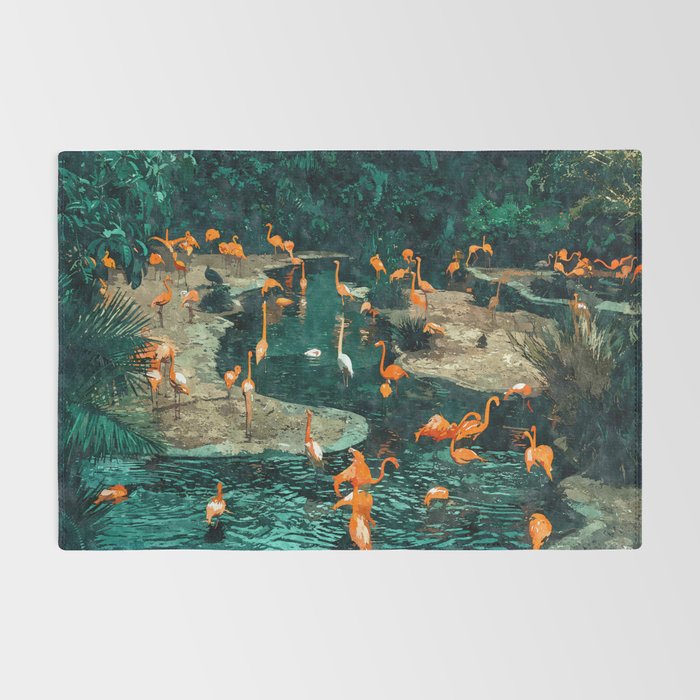 Flamingo Creek #flamingo #tropical #illustration Rug Gallery Image 2