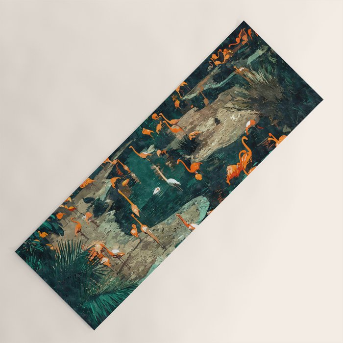 Flamingo Creek #flamingo #tropical #illustration Yoga Mat Gallery Image 1
