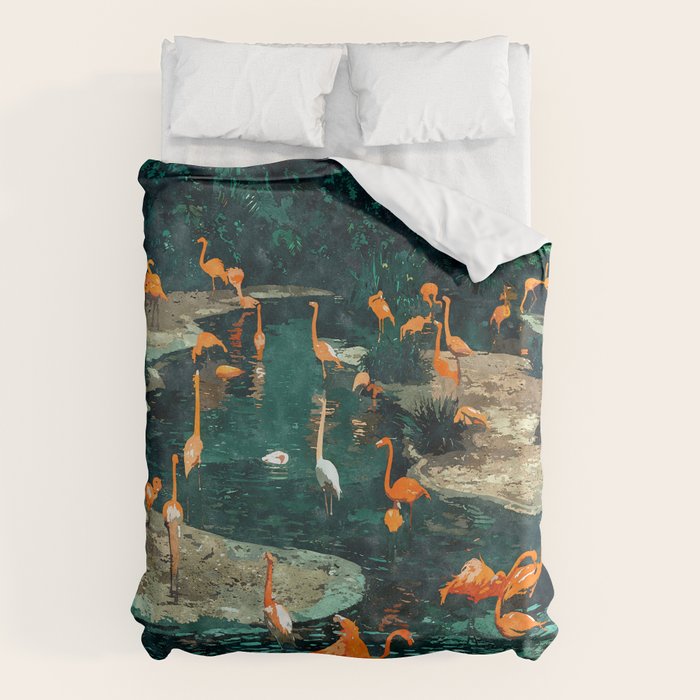 Flamingo Creek #flamingo #tropical #illustration Duvet Cover Gallery Image 1
