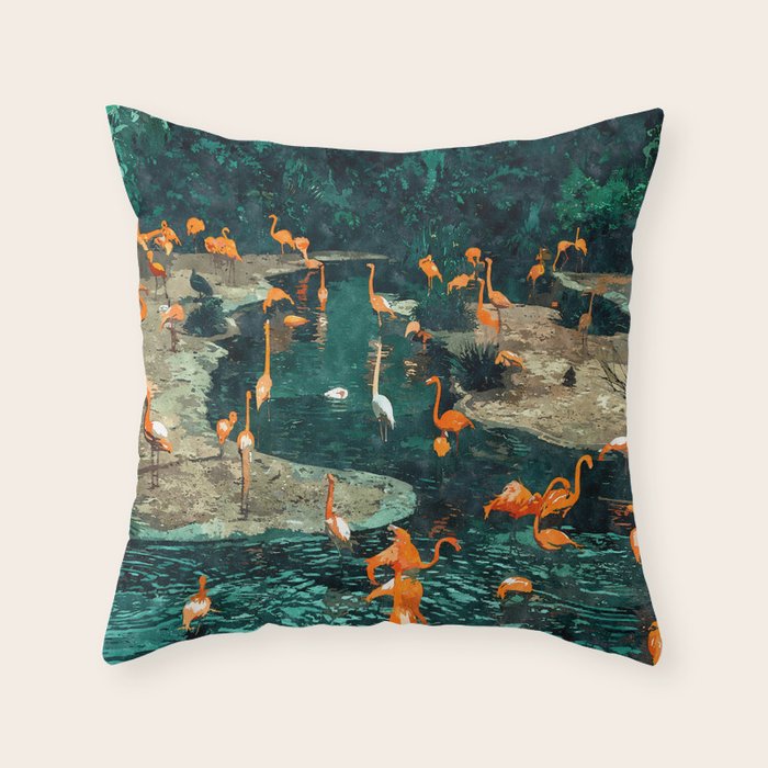 Flamingo Creek #flamingo #tropical #illustration Throw Pillow Gallery Image 6