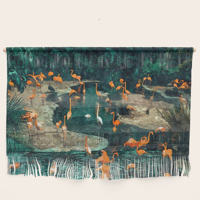 Flamingo Creek #flamingo #tropical #illustration Wall Hanging Gallery Image 1