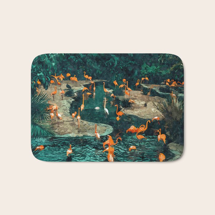 Flamingo Creek #flamingo #tropical #illustration Bath Mat Gallery Image 1