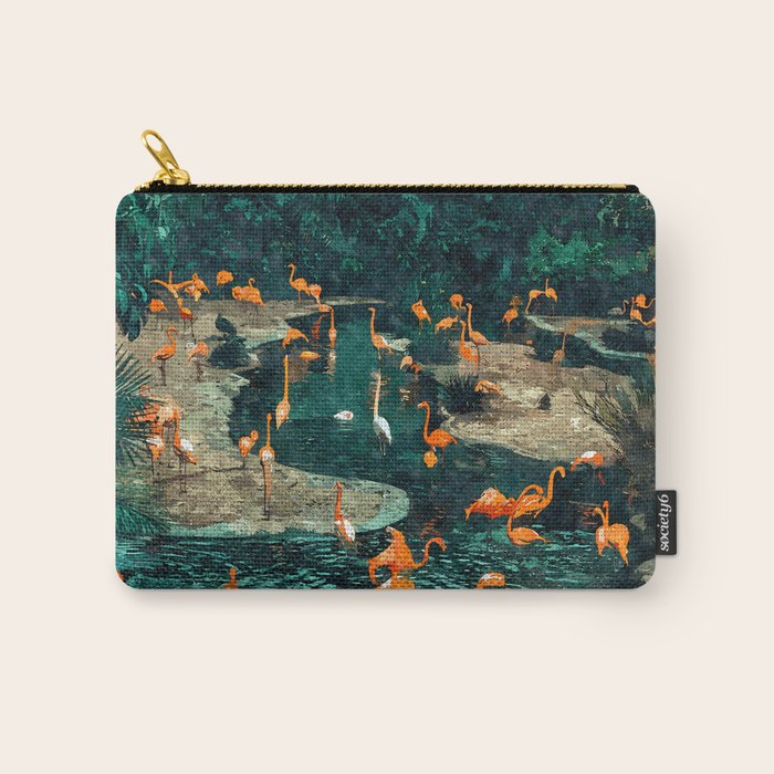 Flamingo Creek #flamingo #tropical #illustration Carry All Pouch Gallery Image 1