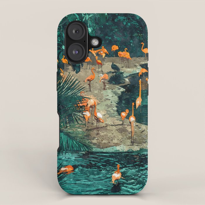 Flamingo Creek #flamingo #tropical #illustration iPhone Case Gallery Image 1