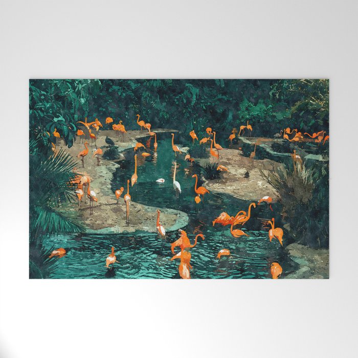 Flamingo Creek #flamingo #tropical #illustration Welcome Mat Gallery Image 1