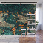 Flamingo Creek #flamingo #tropical #illustration Wall Mural Gallery Image 1