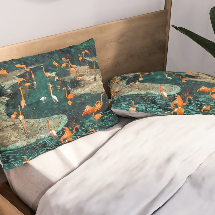 Flamingo Creek #flamingo #tropical #illustration Pillow Sham Gallery Image 2