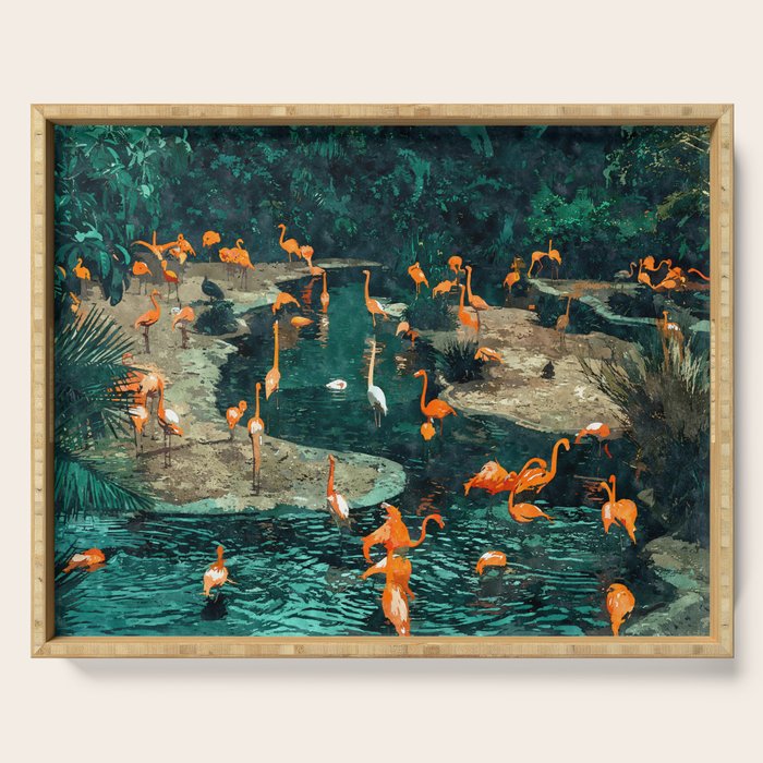 Flamingo Creek #flamingo #tropical #illustration Serving Tray Gallery Image 1