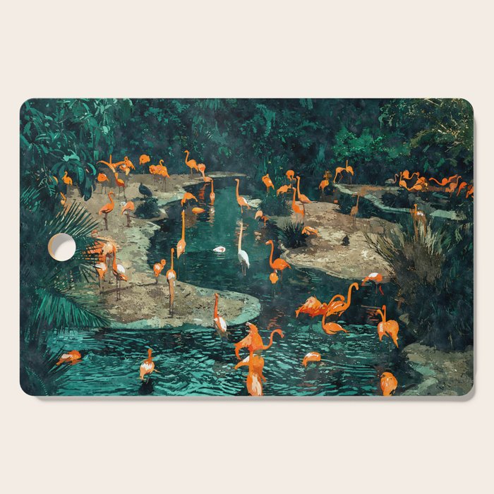 Flamingo Creek #flamingo #tropical #illustration Cutting Board Gallery Image 1
