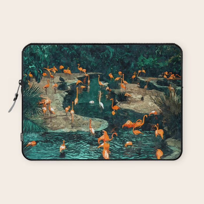Flamingo Creek #flamingo #tropical #illustration Laptop Sleeve Gallery Image 1