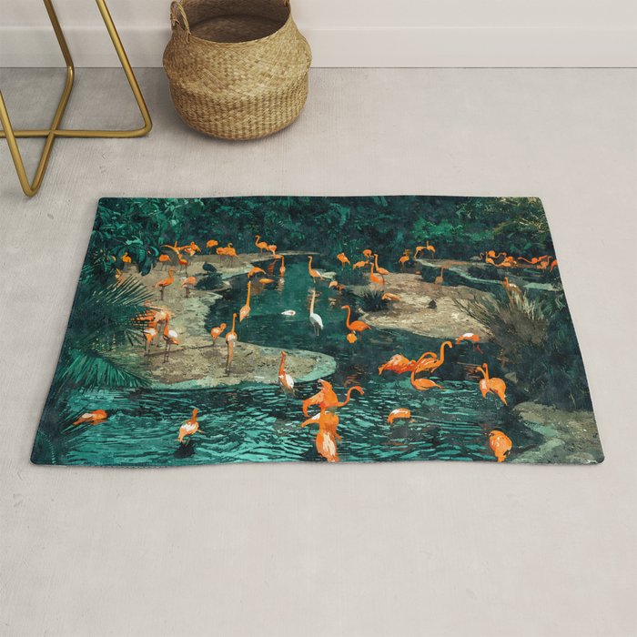 Flamingo Creek #flamingo #tropical #illustration Rug Gallery Image 1