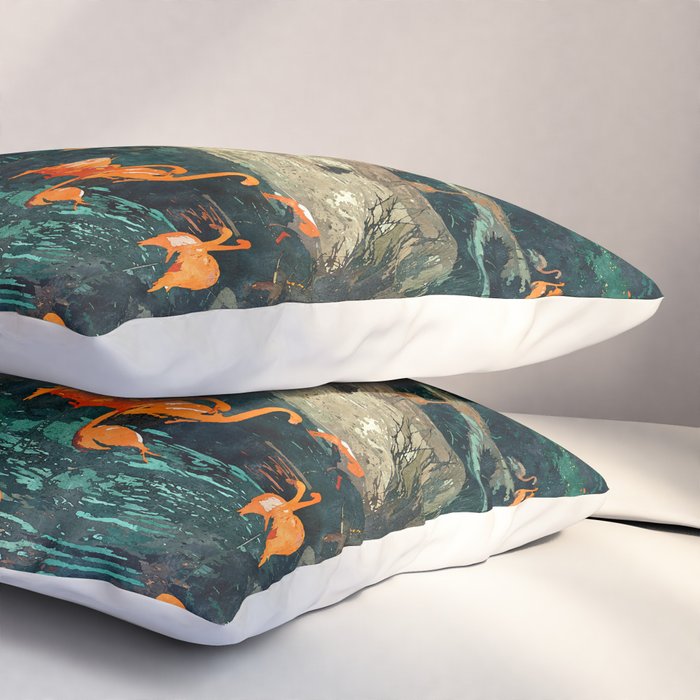 Flamingo Creek #flamingo #tropical #illustration Pillow Sham Gallery Image 3