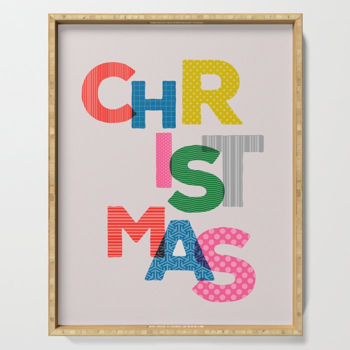 Christmas colorful typography Serving Tray Gallery Image 1